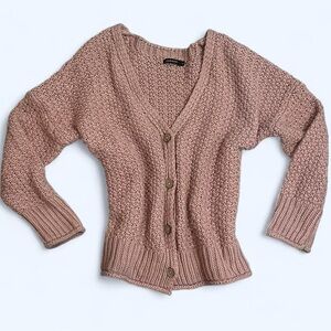 Women’s Small Medium Pink Button Chunky Knit Cardigan Sweater Valentine’s Day